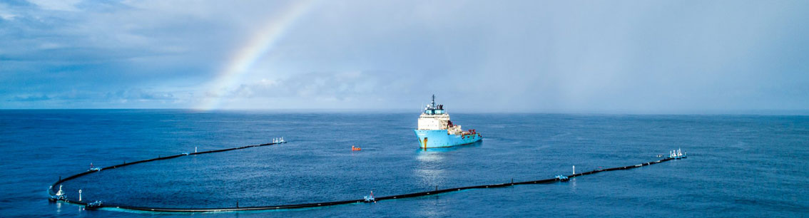 The Ocean clean up ship in the ocean
